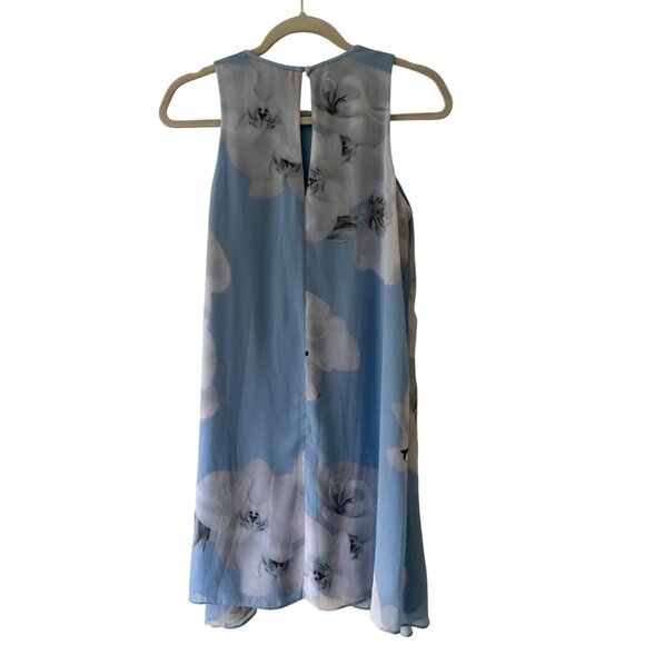 Calvin Klein Womens Sheer Floral Sleeveless Mini Dress Size 6P Blue & White - Picture 4 of 10